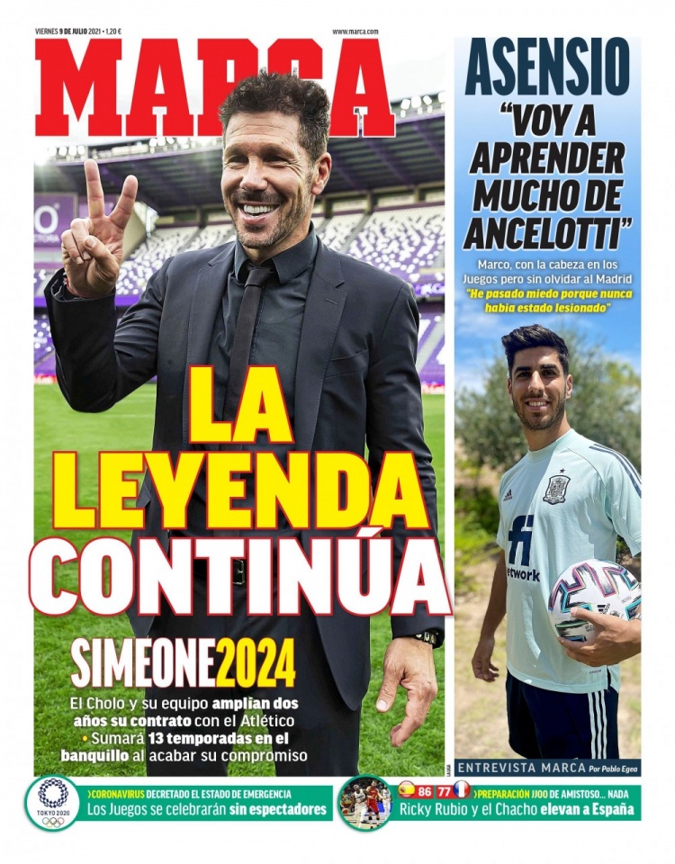 西甲今日头版:西蒙尼与马竞续约到2024年 巴萨寻找有经验的门将