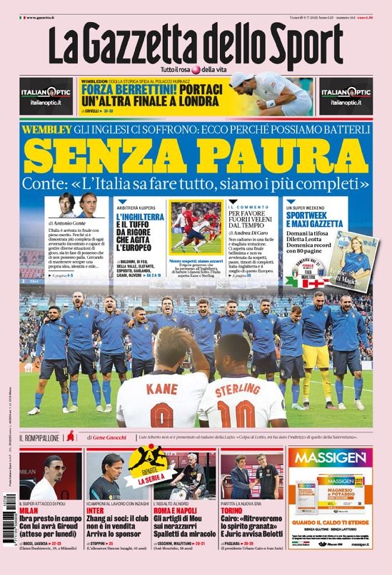 意甲今日头版:意大利没有畏惧 穆帅迅速征服罗马