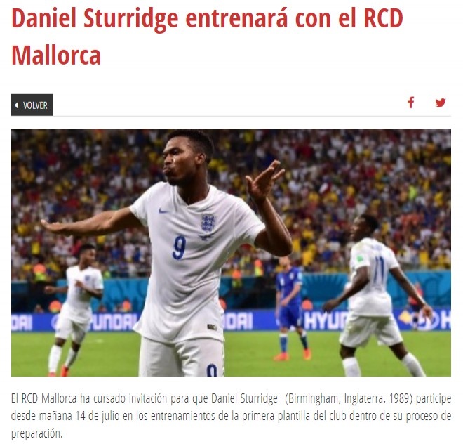 马洛卡官方:邀请斯图里奇从明天开始参加球队试训