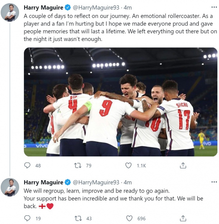 马奎尔：我们在欧洲杯中已拼尽全力，球队会收拾好心情再次出发