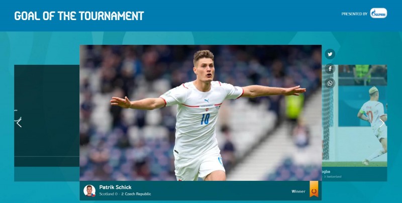 官方：希克45米吊射神仙球当选本届欧洲杯最佳进球