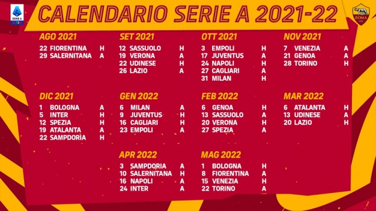 罗马新赛季赛程:第8、21轮战尤文,第16、34轮对阵国米
