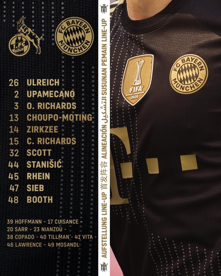 热身赛-拜仁vs科隆首发：于帕梅卡诺亮相、舒波-莫廷出战