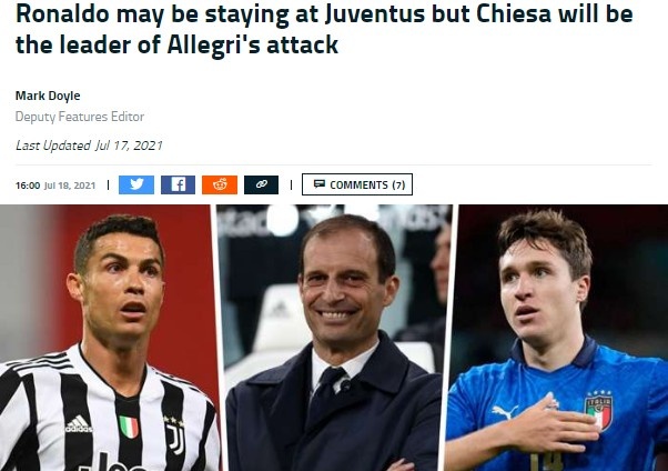 进球网：尽管C罗留下，但尤文将以基耶萨为核心打造战术