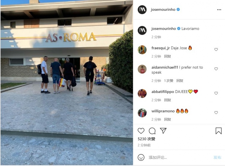 穆里尼奥晒早晨抵达俱乐部照片：我们去工作