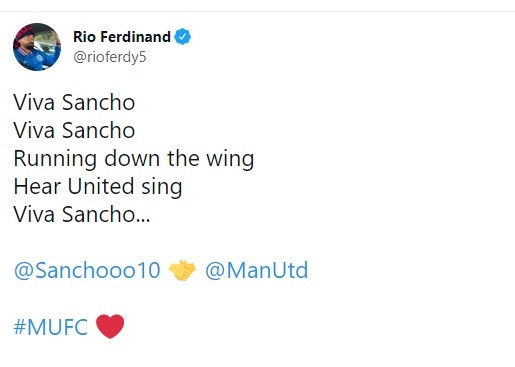 费迪南德欢迎桑乔：万岁，等着聆听曼联球迷的歌唱吧