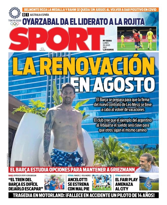每体头版:巴萨有信心在梅西度假归来后与他续约