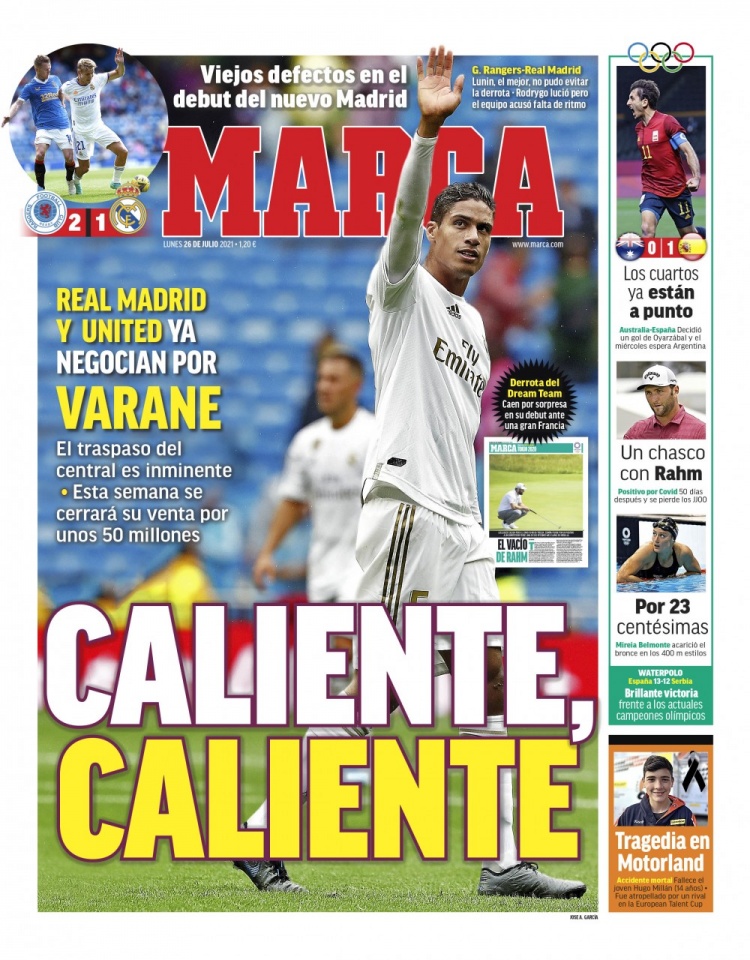 西甲今日头版:瓦拉内转会可能本周谈妥 巴萨准备8月与梅西续约