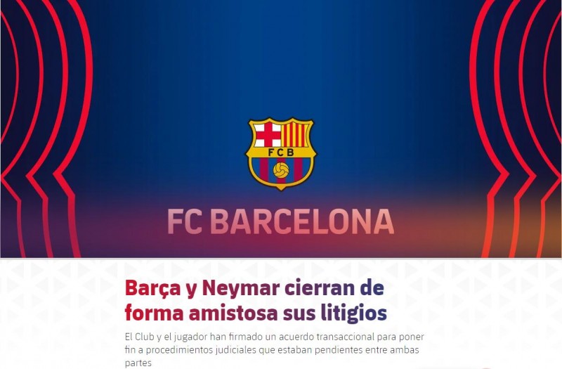巴萨官方：与内马尔签署和解协议，终止双方之间的法律诉讼