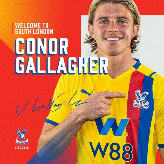 官方：切尔西21岁中场康纳-加拉格尔租借水晶宫，租期1年