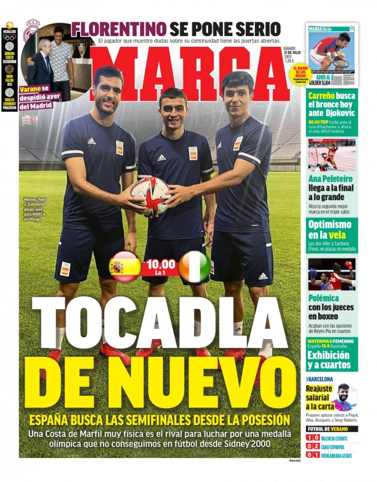 西甲今日头版:西班牙奥运队头脑中想着金牌 格列兹曼状态不错