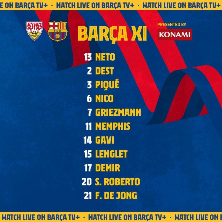 巴萨vs斯图加特阵容:德佩、格列兹曼首发