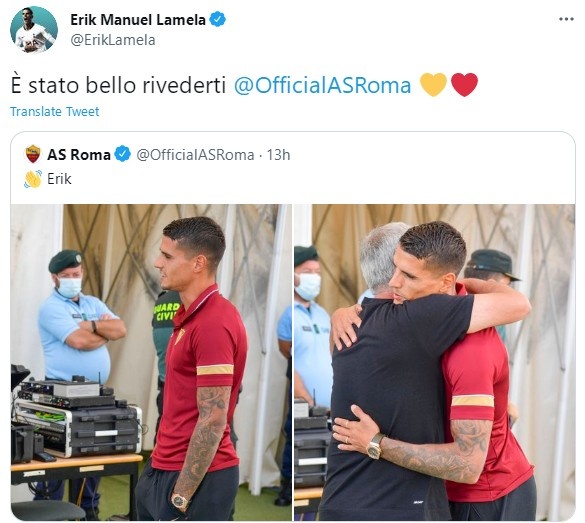 拉梅拉友谊赛与穆帅重逢并相拥,发文纪念:与罗马重逢真的很棒