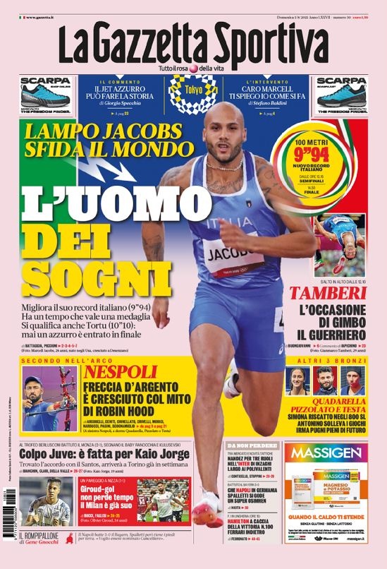 意甲今日头版:尤文拿下凯奥-若热 吉鲁已经征服米兰