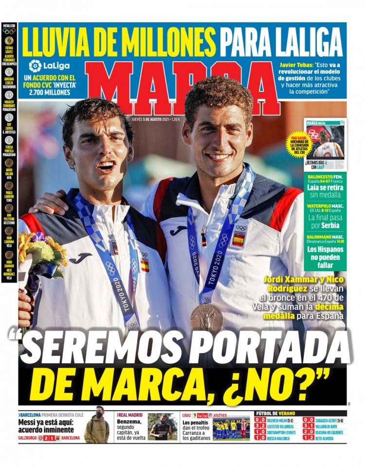 西甲今日头版:梅西回到巴塞罗那准备签约 西甲联赛获得巨额注资