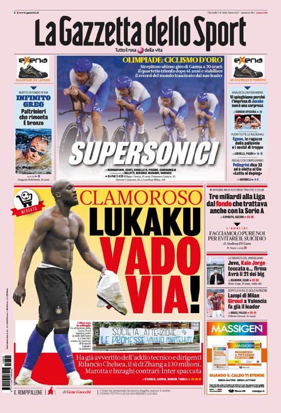 意甲今日头版：卢卡库发出告别警告 凯奥将穿尤文21号