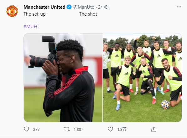 曼联晒球队训练照,博格巴充当了一回摄影师