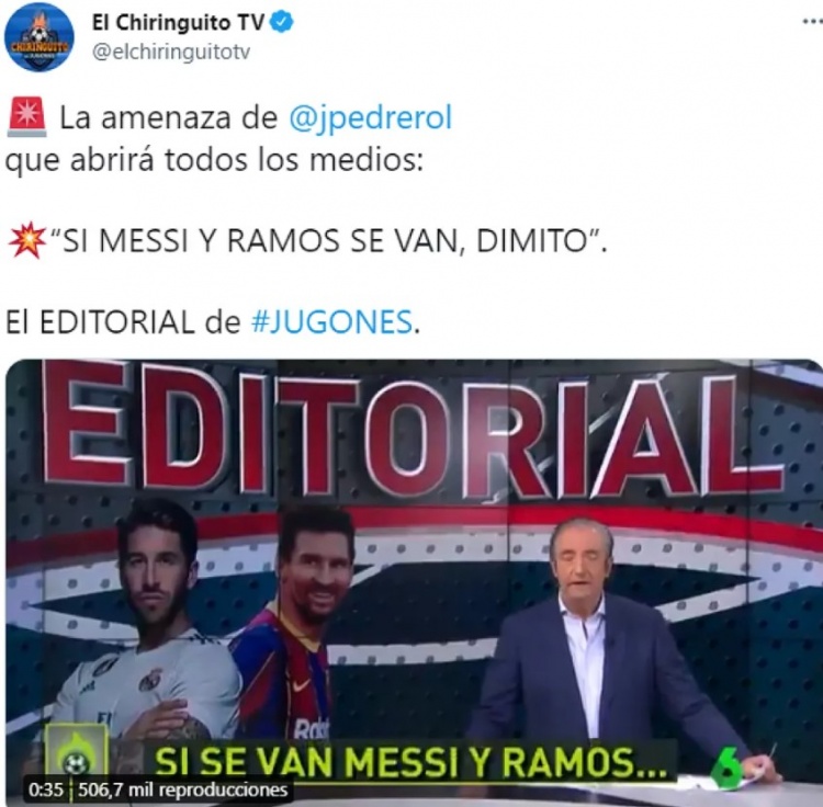 六台主持人去年言论被挖:如果梅西、拉莫斯都离队我就辞职