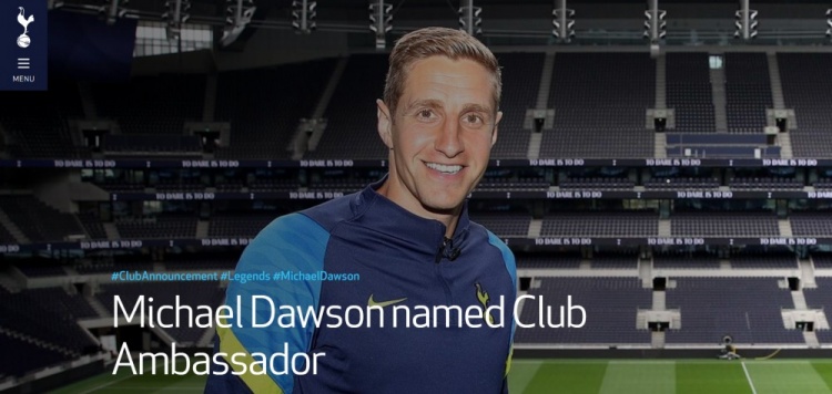 热刺官方：道森退役后将成为俱乐部大使