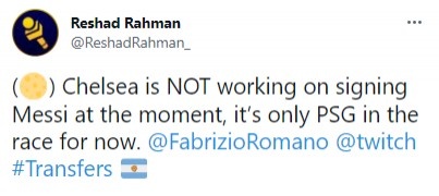 罗马诺：切尔西目前没有在尝试签下梅西