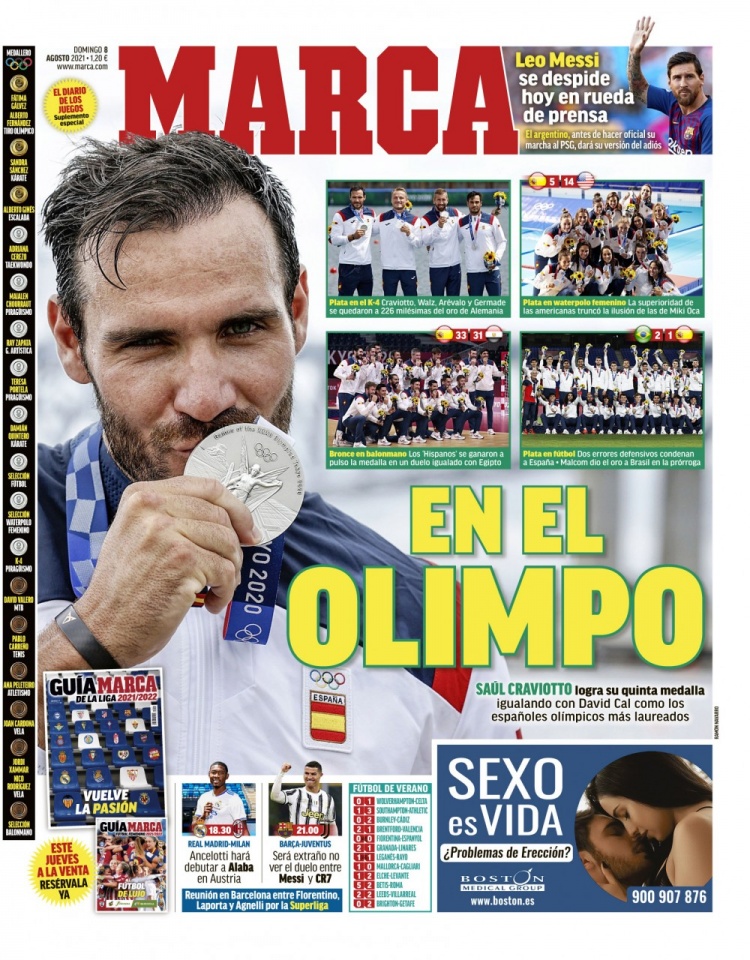 西甲今日头版:梅西今天开发布会告别 阿拉巴将上演皇马首秀