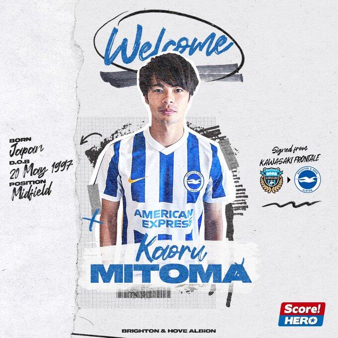 官方：布莱顿签下24岁日本前锋三笘薫，将其外租至比甲球队