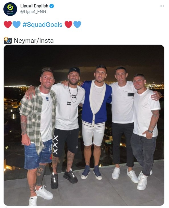 传开了!法甲官推发梅西内马尔等5人在伊比萨岛的度假合照