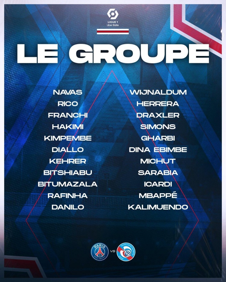 巴黎第二轮大名单：姆巴佩领衔，内马尔、梅西、拉莫斯缺阵
