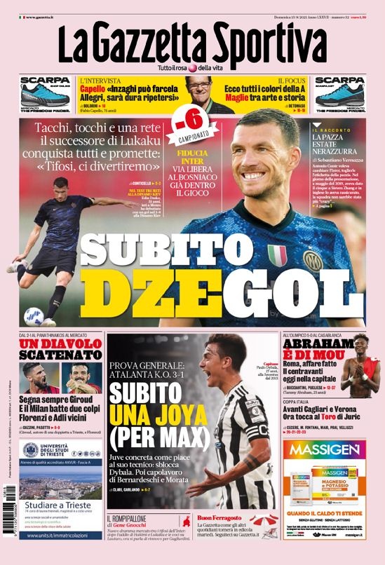 意甲今日头版：哲科征服所有内拉 亚伯拉罕属于穆帅