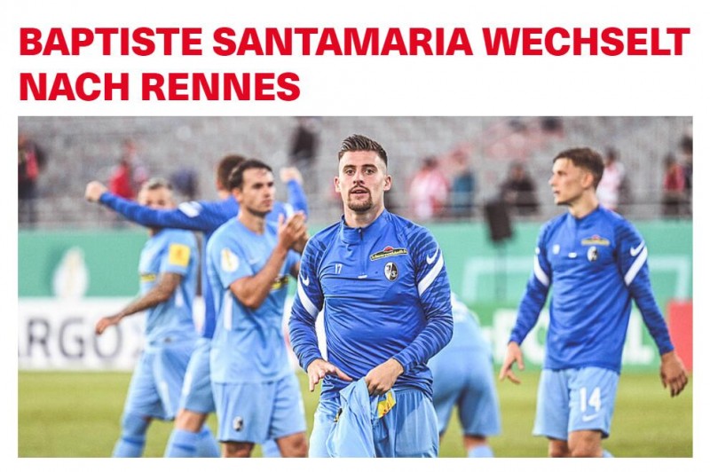 官方:弗莱堡中场圣马里亚加盟雷恩 据悉转会费1400万欧元