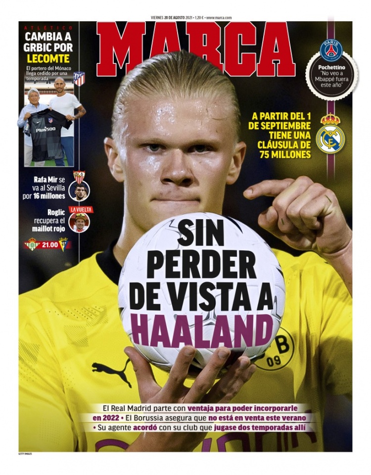 西甲今日头版：皇马不忘关注哈兰德 巴萨希望与佩德里续约4年