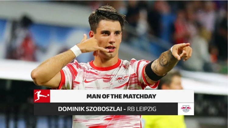 世界波×2！官方：莱比锡中场索博斯洛伊当选德甲第2轮最佳球员