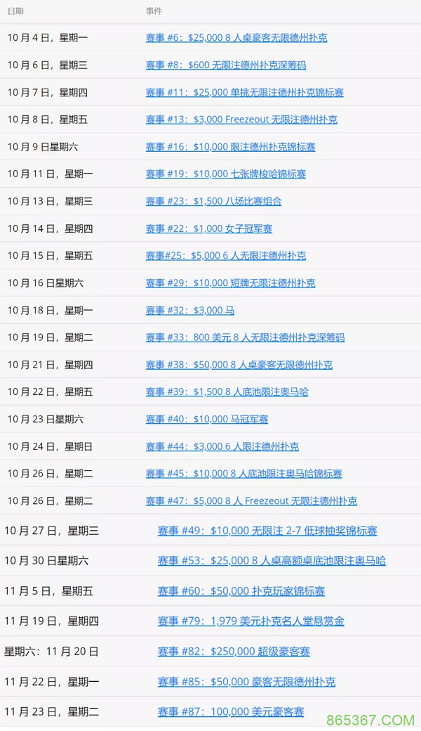 2021年WSOP的直播时间表新鲜出炉