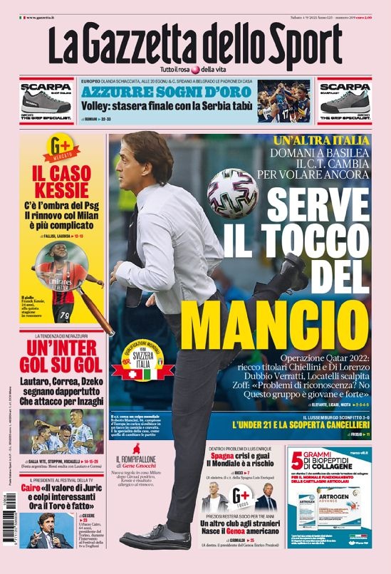 意甲今日头版:囧叔计划踢4-4-2 劳塔罗和科雷亚让国米开心