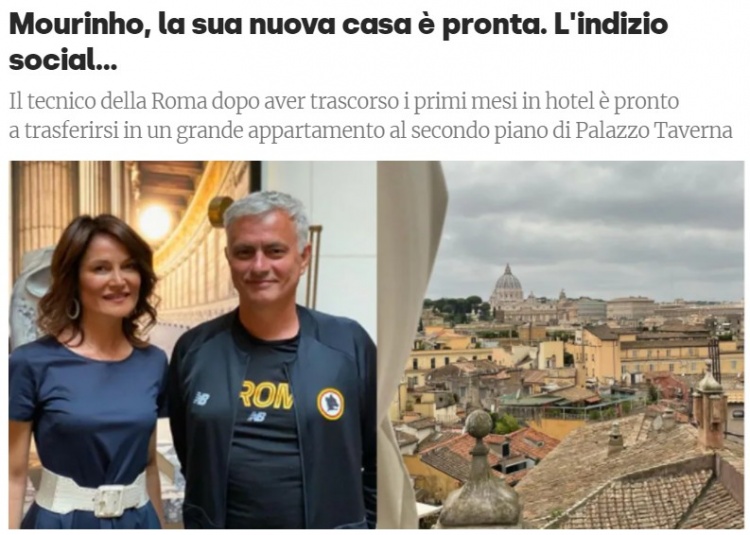 罗体:穆帅将搬入在罗马的新家,该历史建筑曾在《神曲》中被提及