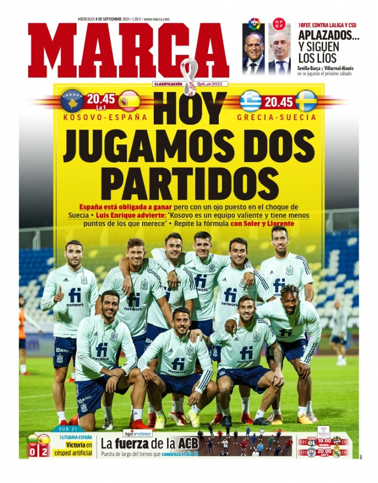 西甲今日头版:科曼希望执教巴萨很多年 卡马文加今天亮相皇马