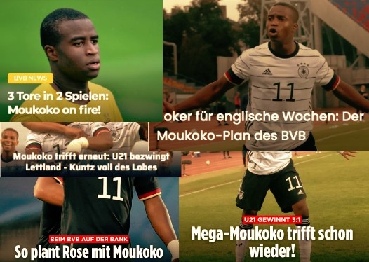 德甲今日头版：穆科科在德U21继续进球 拜仁多特陷入伤病问题