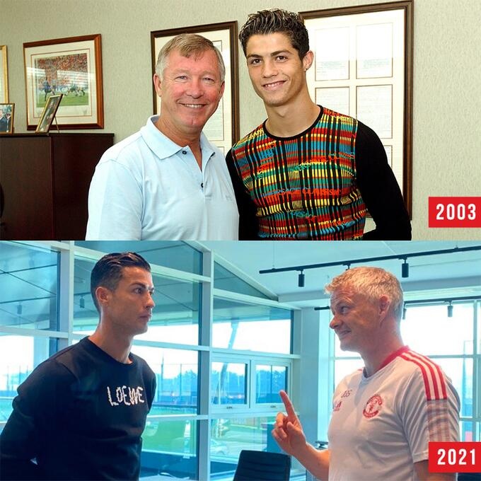 过去➡️现在,还是那个曼彻斯特的少年!曼联官网晒C罗对比照