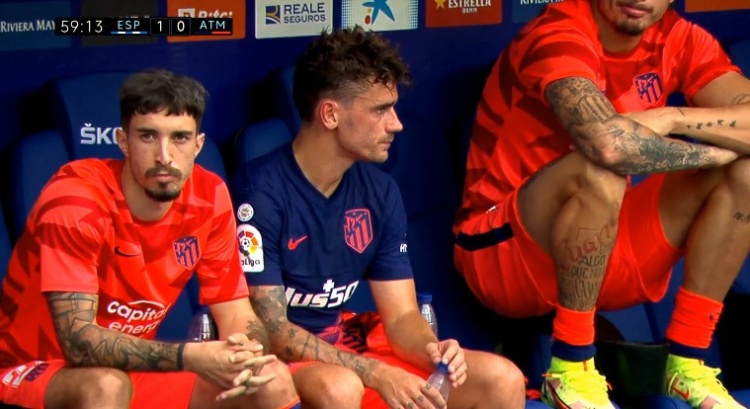 格列兹曼vs西班牙人数据:0射正0盘带,地面对抗0成功