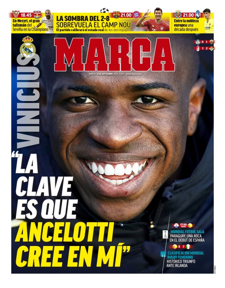 西甲今日头版:维尼修斯透露状态好的原因 巴萨拜仁的技战术之战