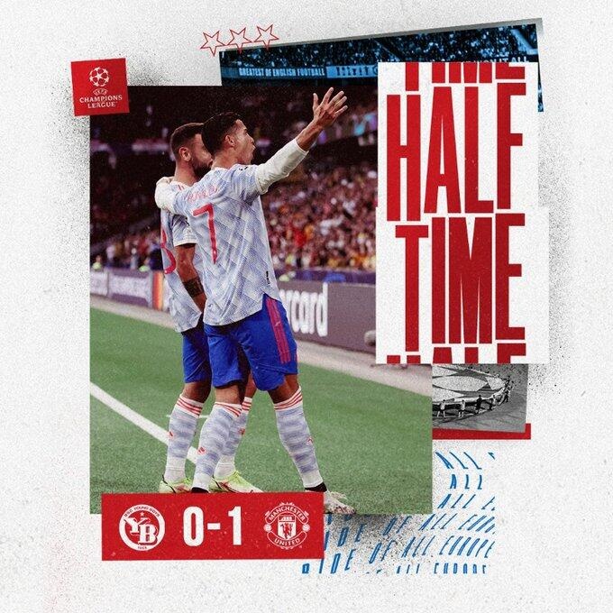 半场-C罗连场破门万比萨卡红牌 曼联1-0年轻人