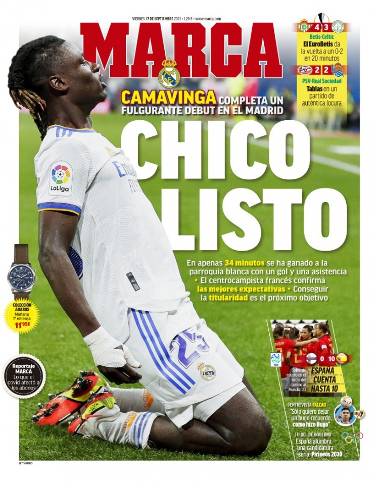 西甲今日头版:做好准备的聪明小伙卡马文加 法蒂心里只有巴萨