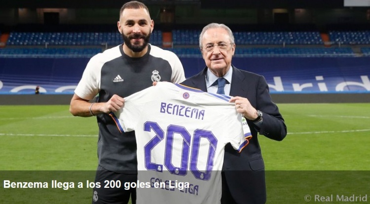 状态火热达成里程碑,本泽马获赠西甲200球纪念球衣