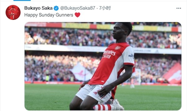 萨卡社媒晒滑跪照：枪迷们周日快乐❤️