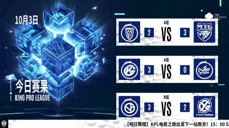 KPL今日赛果：MTG战胜DYG 佛山GK轻取KSG，厦门VG力擒XYG