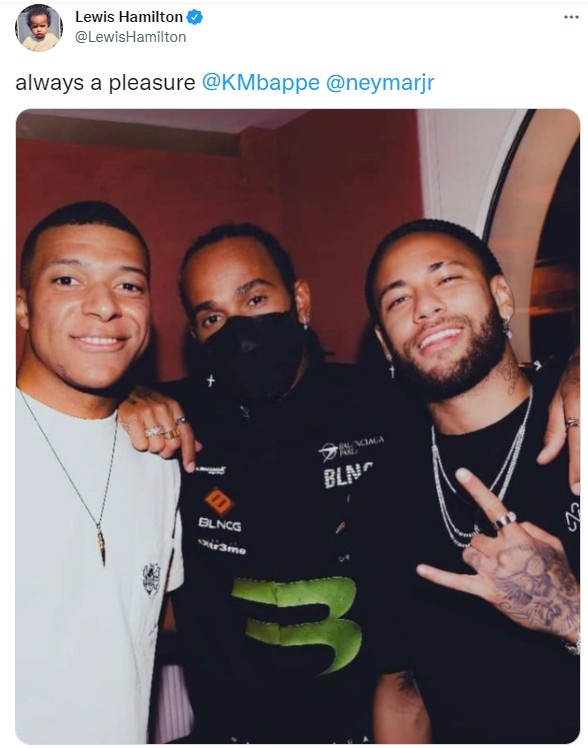 F1车手汉密尔顿晒与姆巴佩、内马尔合照:总是很愉快