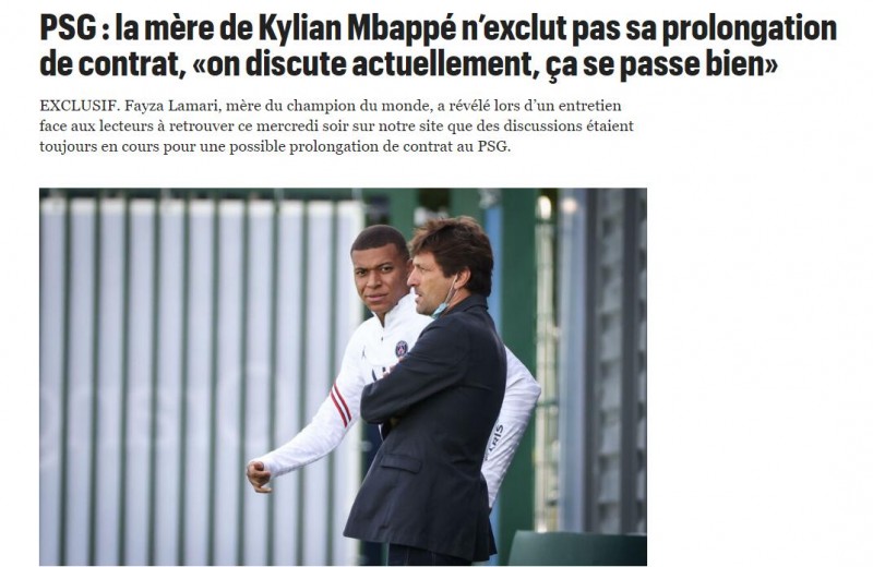 姆巴佩母亲谈与巴黎续约可能:目前正在讨论,进展顺利