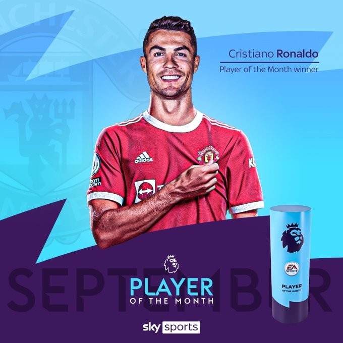 时隔13年!C罗个人第五次当选英超月最佳