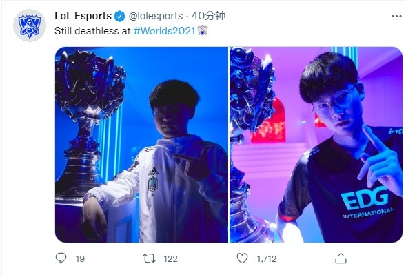 LoL官推：在2021全球总决赛依旧保持0死亡的选手