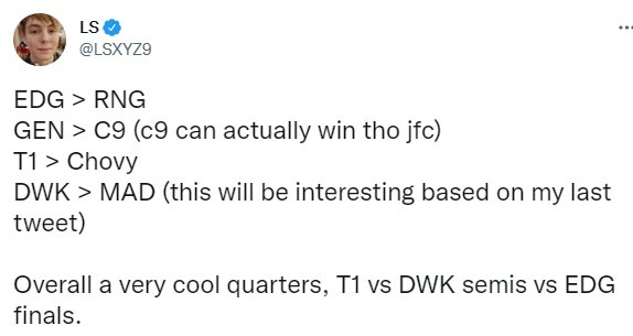 T1主播LS预测:T1将会在半决赛击败DK,在决赛迎战EDG